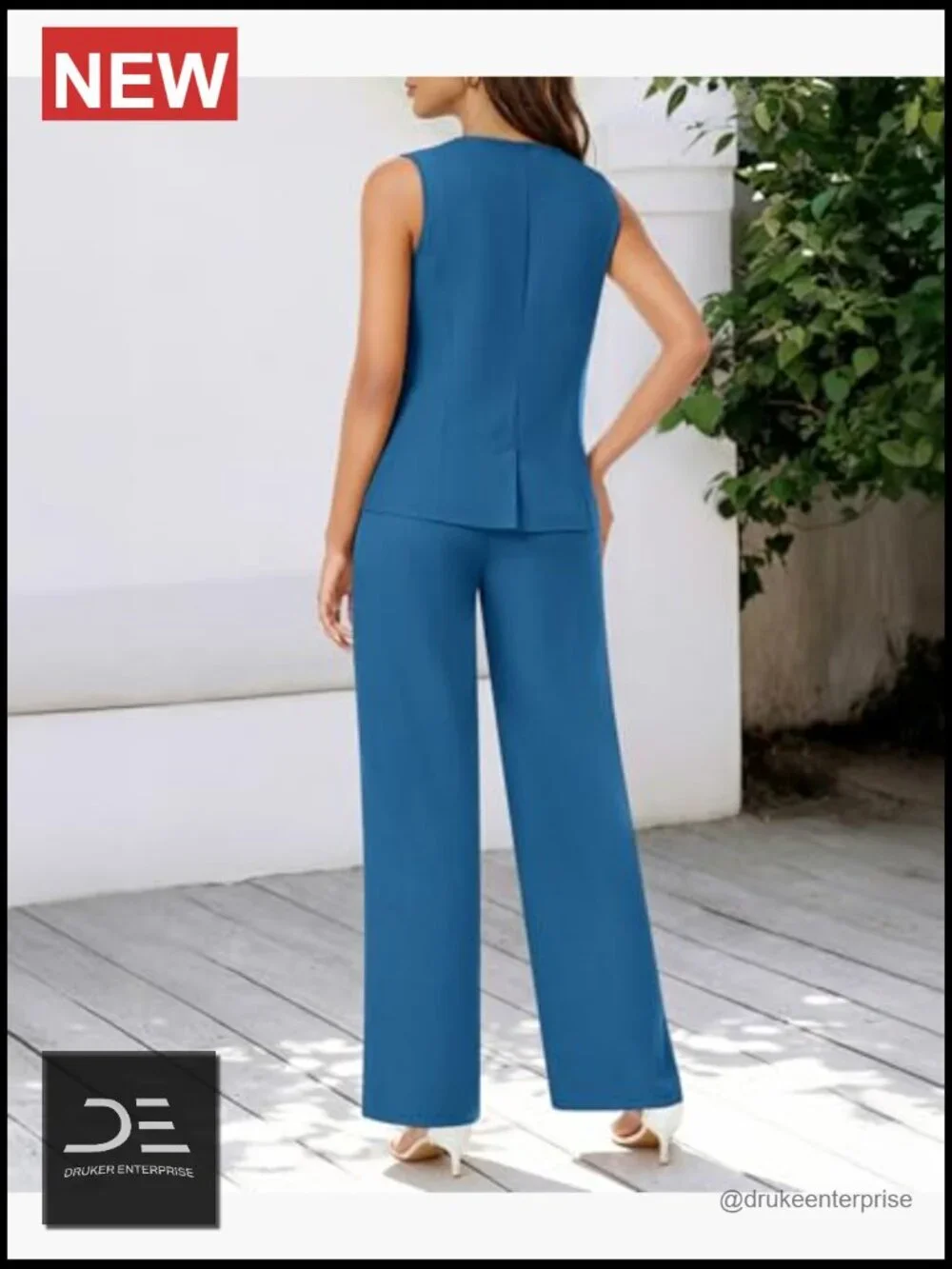 Sleeveless Vest and Wide Leg Pantsuit Set 2 Piece Business Casual Travel Blazer